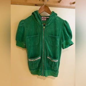 Vintage Juicy Couture Green Terry Hoodie Puff Shoulder Sweater